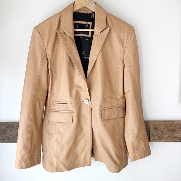 NWT Bod & Chritensen AURIANA Single Breasted Leather Blazer L Sand - Picture 5 of 15